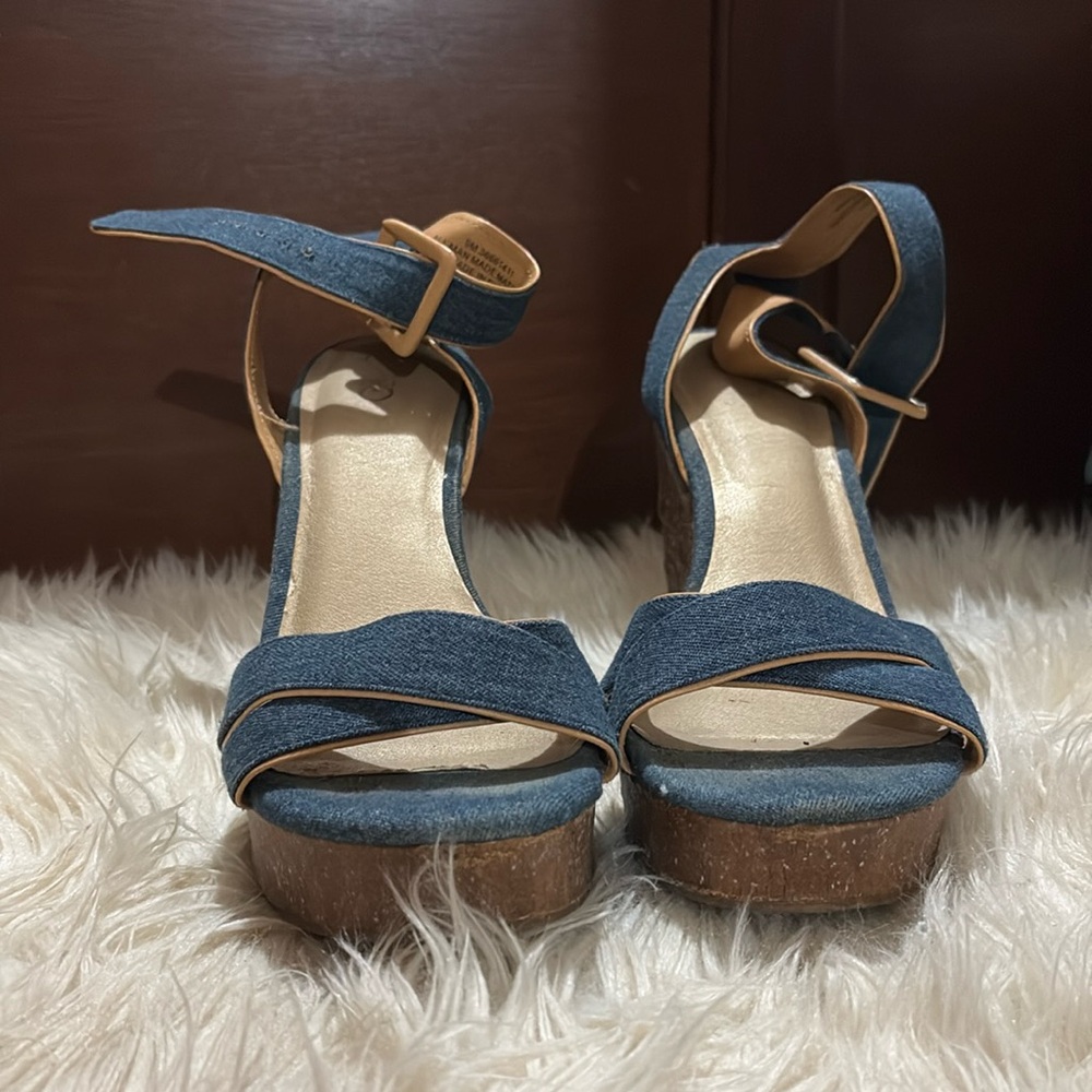 Jean wedges with ankle buckle